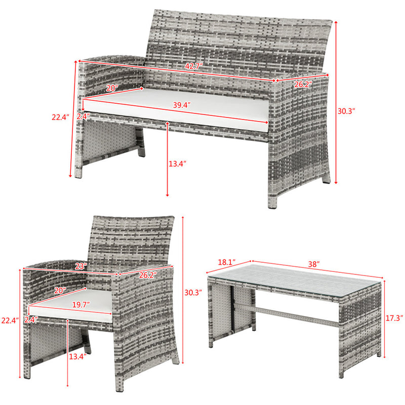 AMYOVE 4PCS Rattan Table Chairs Set Includes Arm Chairs Coffee Table Brown