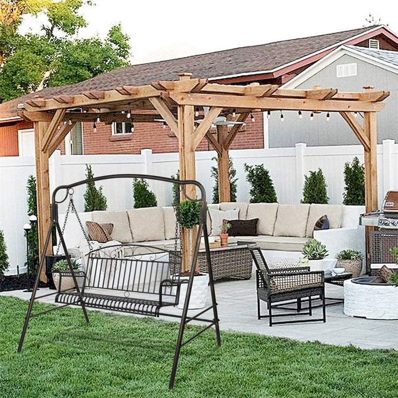 AMYOVE Outdoor Garden Iron Wire Double Swing Chair Hanging Swing - Black