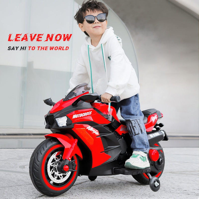 YIWA Electric Motorcycle Toys 12V Battery 2-Wheel Motorbike Kids Rechargeable Ride - Red