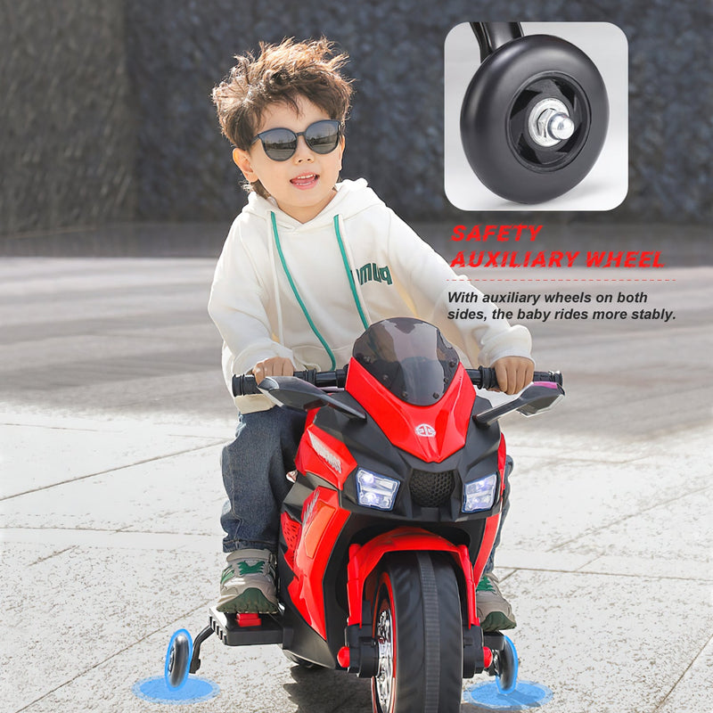 YIWA Electric Motorcycle Toys 12V Battery 2-Wheel Motorbike Kids Rechargeable Ride - Red