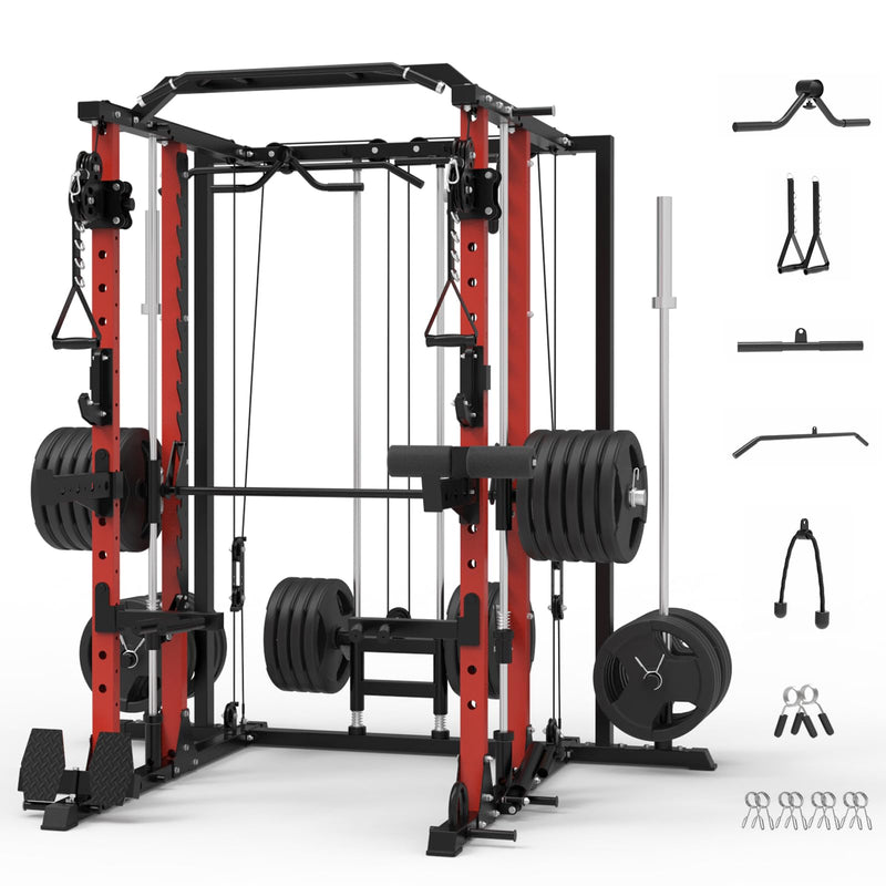 GAOMON Smith Machine Power Cages, 2200lbs Squat Rack With Lat-Pull Dow