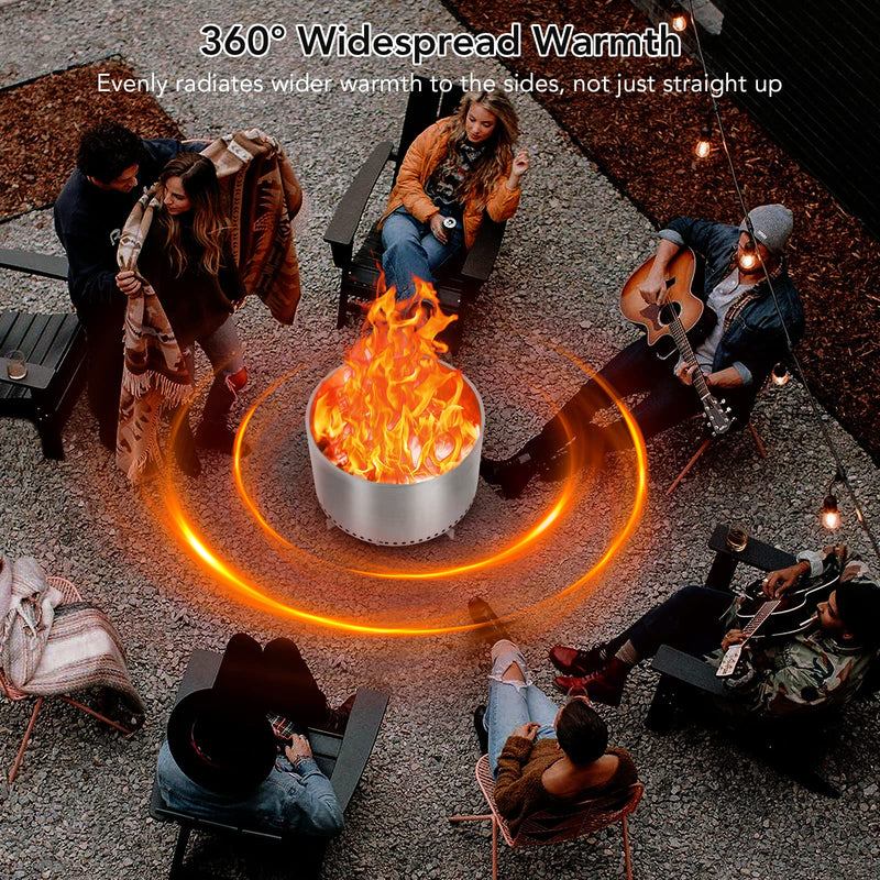 WHIZMAX 20.5 Inch Smokeless Fire Pit For Outdoor Wood Burning Without Handle Portable Stainless Steel Camping Stove