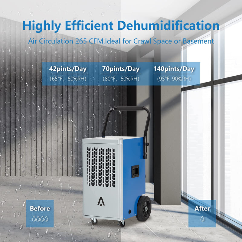 WHIZMAX 140 Pints Commercial Dehumidifier Portable Industrial Dehumidifier for Home Basement Garages Job Site