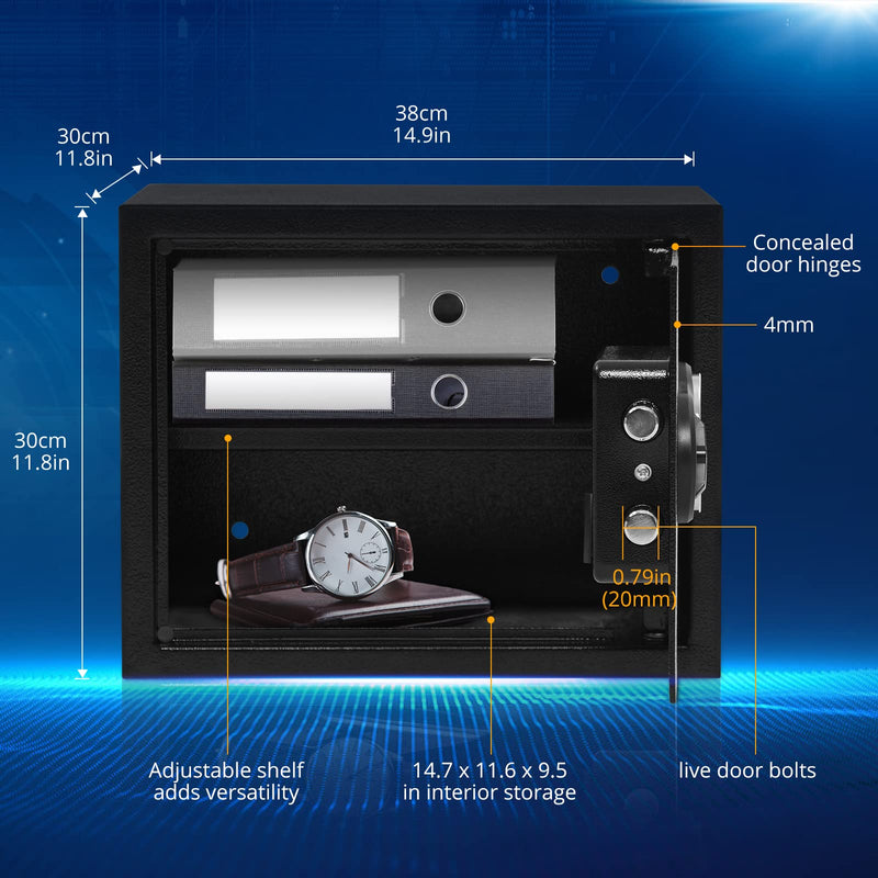 WHIZMAX Security Safe With Digital Keypad Lock 14.9 x 11.8 x 11.8 Inches Steel Safe With Interior Lining And Bolt Down Kit