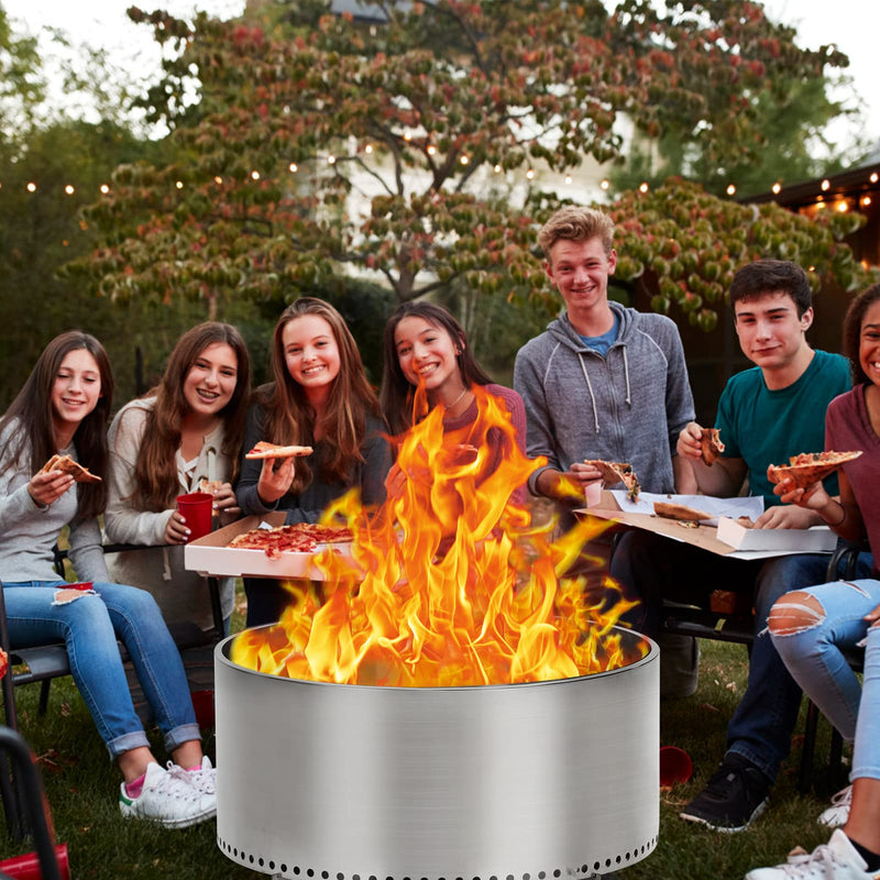 WHIZMAX 27 Inch Smokeless Fire Pit for Outdoor Wood Burning Portable Stainless Steel Camping Stove With Stand