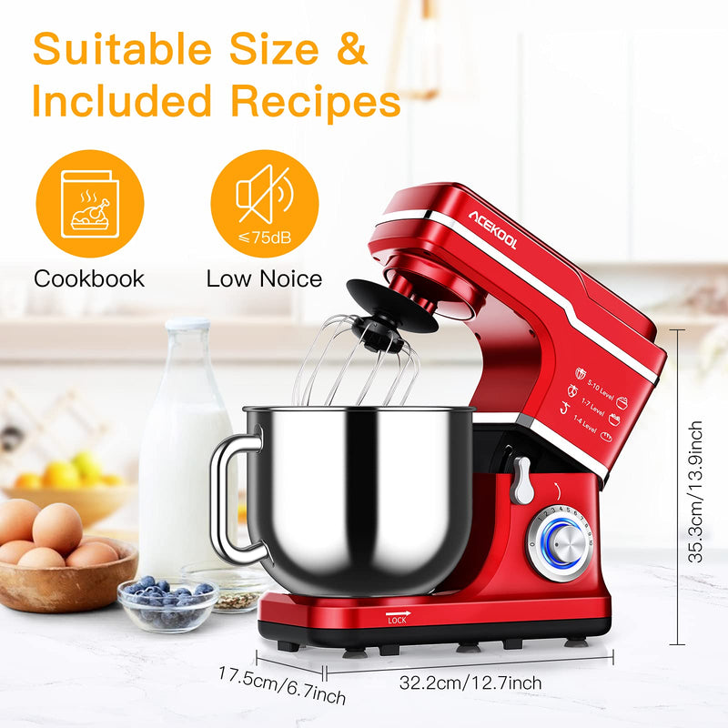 WHIZMAX Mixer MC1 660W 7.5 Quart 10 Speeds Tilt-Head Stand Mixer Red US Plug