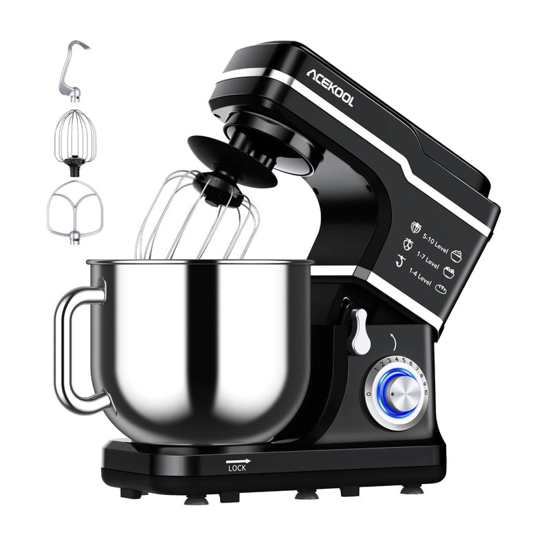 WHIZMAX Mixer MC1 660W 7.5 Quart 10 Speeds Tilt-Head Stand Mixer Silver US Plug