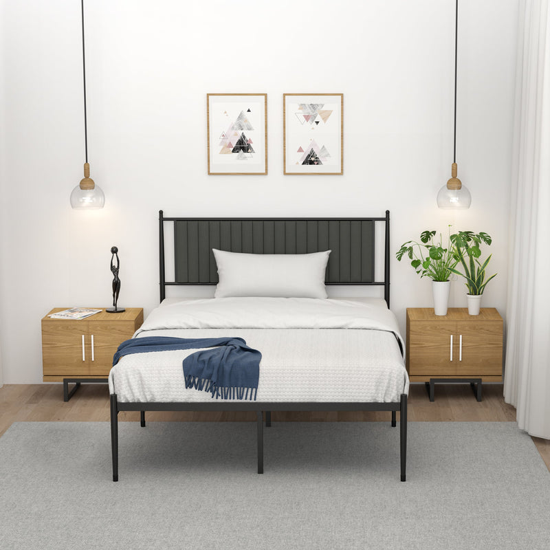 WHIZMAX Full Size Metal Platform Bed Frame with Upholstered Headboard