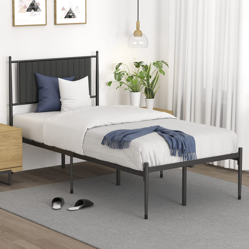 WHIZMAX Twin Size Metal Platform Bed Frame with Upholstered Headboard