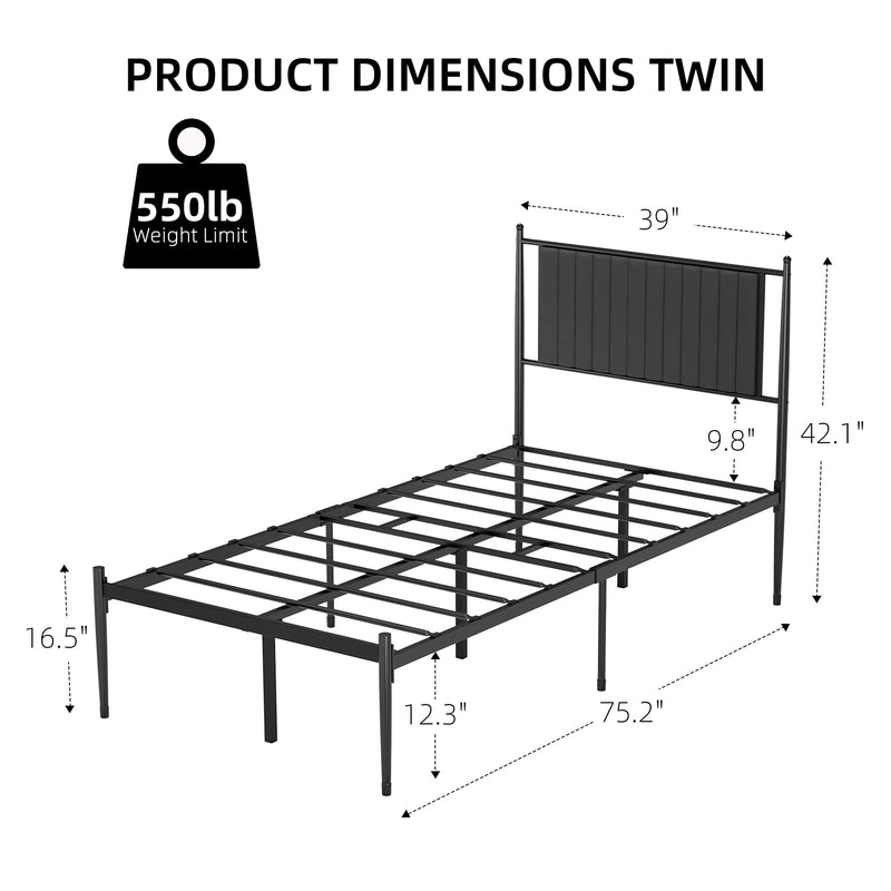 WHIZMAX Twin Size Metal Platform Bed Frame with Upholstered Headboard