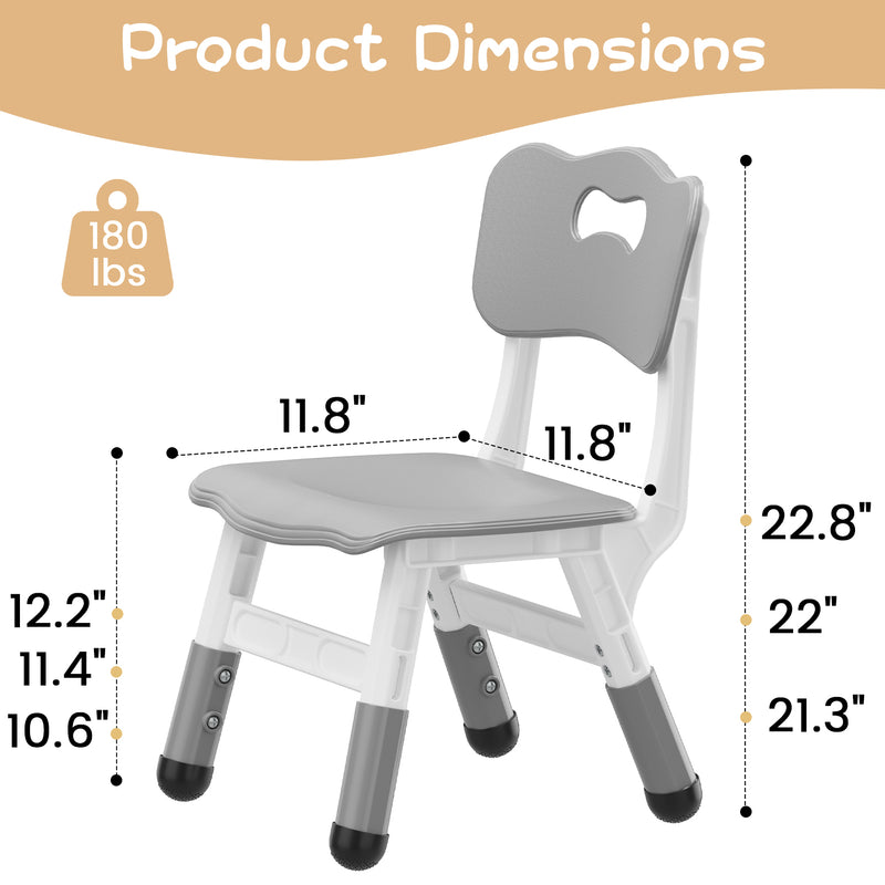 GAOMON Kids Chair, 3 Level Height Adjustable Kid Chair, Plastic Toddler Chairs for Children Boys Girls Age 2-6, Suitable for Home Family Classroom Nursery Indoor Use (2 Pack, Grey), UPC: 198290607532