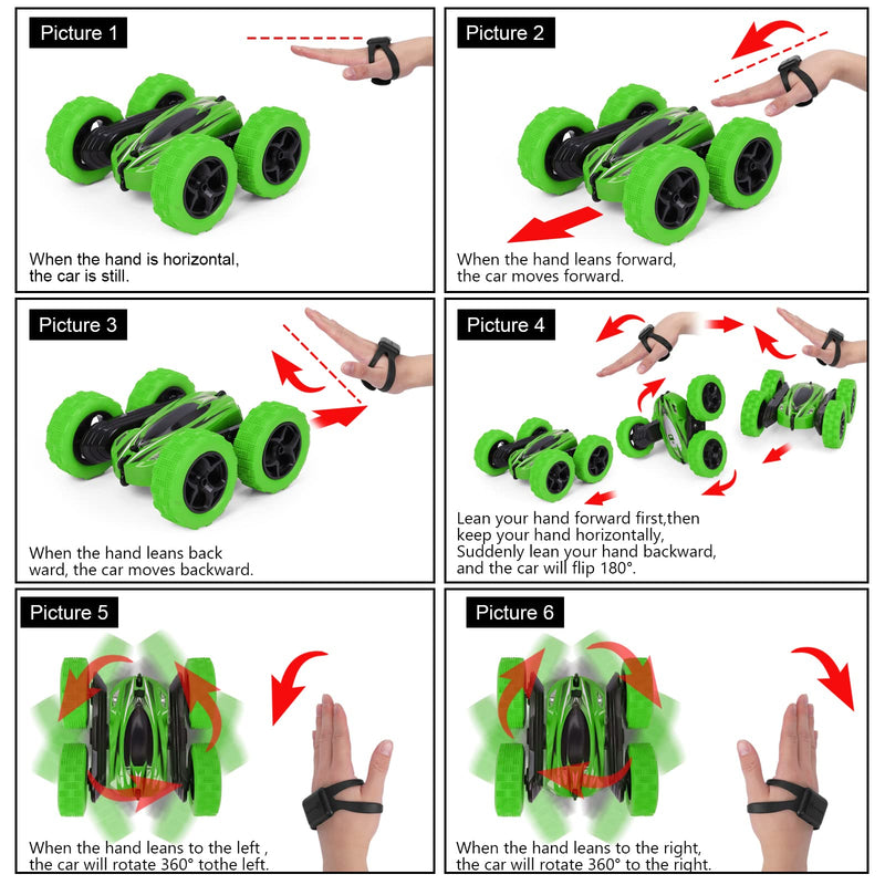 WHIZMAX 2Pack RC Stunt Car Watch Gesture Sensor Car Green+Red