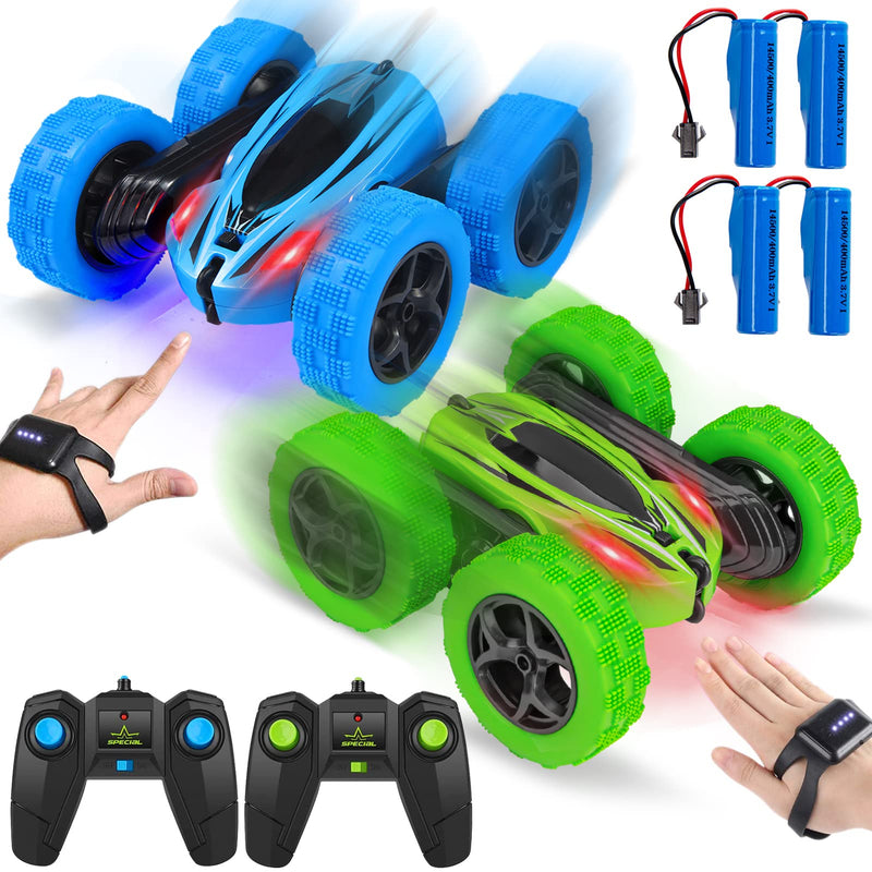 WHIZMAX 2Pack RC Stunt Car Watch Gesture Sensor Car Blue+Green