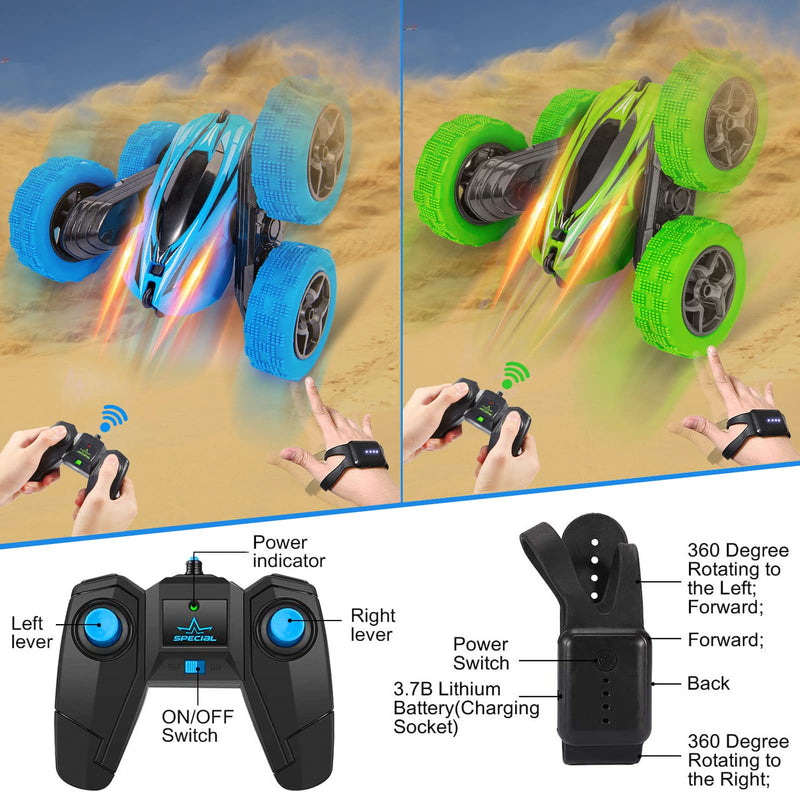 WHIZMAX 2Pack RC Stunt Car Watch Gesture Sensor Car Blue+Green