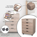 GAOMON Wooden File Cabinet Five Drawers with 360 Degree Removable Wheels Coffee