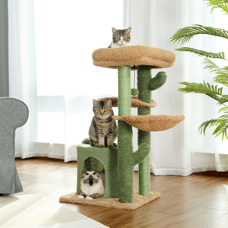 BEESCLOVER Cactus Cat Tree with Cozy Condos Sisal Scratching Post Cat Tower