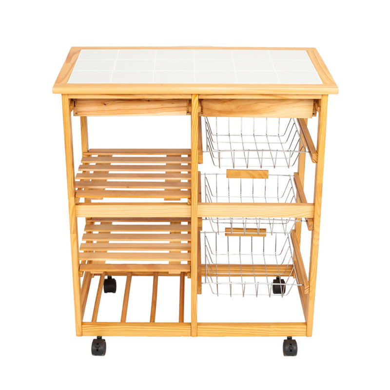 AMYOVE Wooden Dining Cart with 2-Drawer Removable Storage Rack Shelf