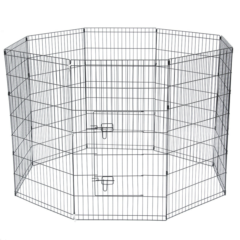 BEESCLOVER 42" Basics Play Area Foldable Metal Pet Wire Fence 8 Pieces with Open Doors Black