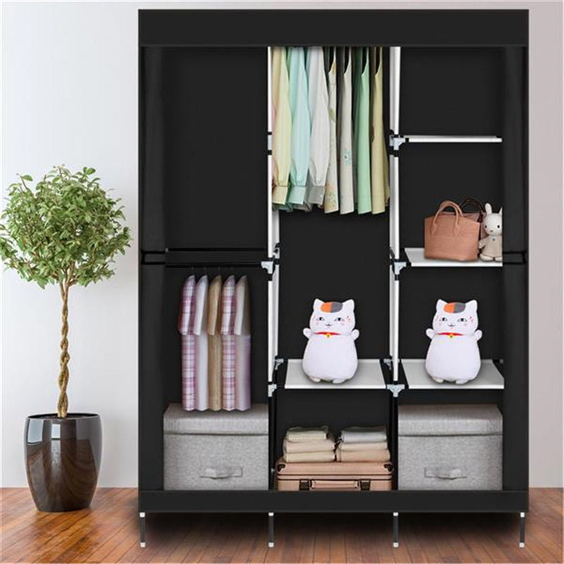 RONSHIN Portable Closet Wardrobe Clothes Rack 4-tier 8-rack W/3 Hanger 125*43.18*180cm Black