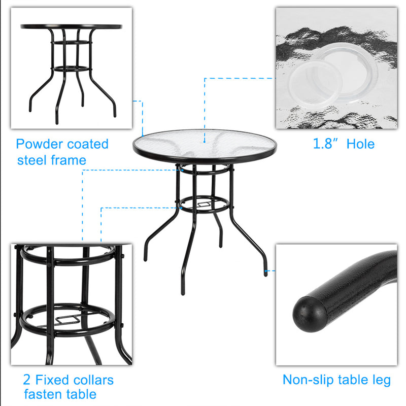 AMYOVE Outdoor Round Dining Table Weather-Proof Yard Garden Tempered Glass Table