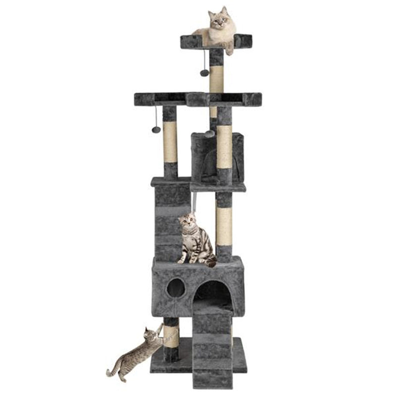 BEESCLOVER 66 Inch Sisal Cat Climbing Frame Cat Tree Tower Cat Pet Toy GREY