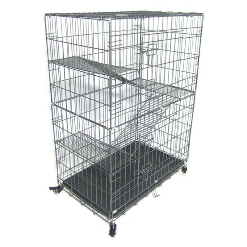 BEESCLOVER Pet Wire Cage Folding Game Fence Portability Cat Nest with Climbing Ladder Silver