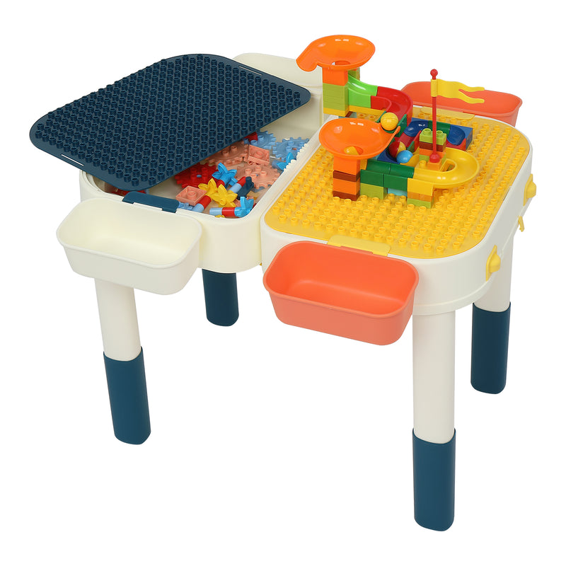 YIWA Kids Activity Table Set with Building Blocks Foldable Building Block Table Mobile Suitcase