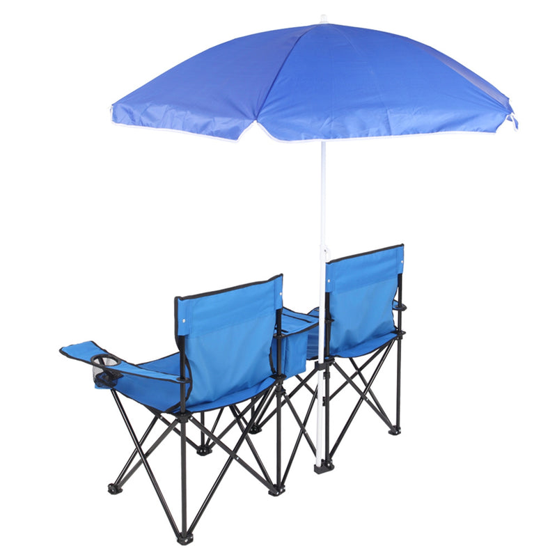 ALICIAN Double Folding Picnic Camping Chairs with Umbrella Blue