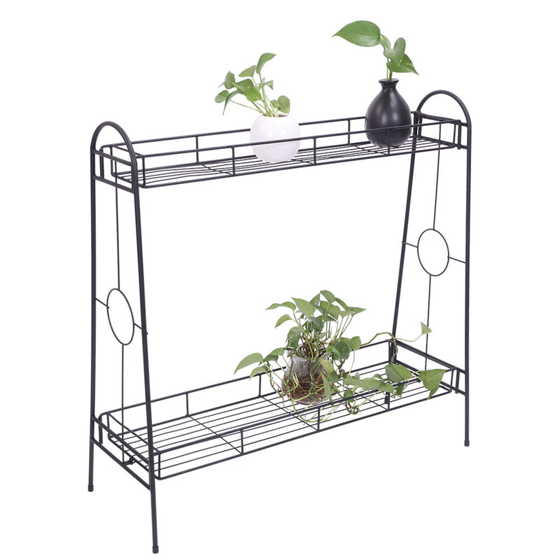 ALICIAN 2-tier Standing Plant Stand Round Pattern Plant Rack Black
