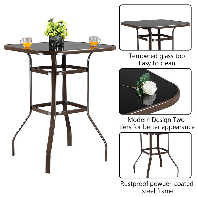 AMYOVE Bar Table Patio Table Bistro High Top Patio Table Outdoor Brown