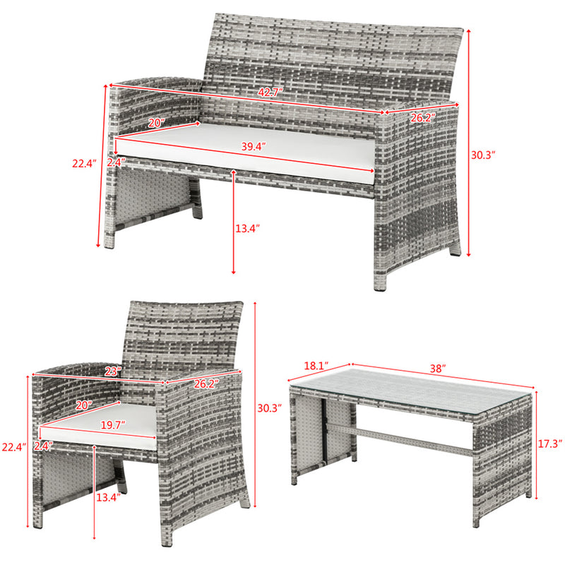 AMYOVE 4PCS Rattan Table Chairs Set Includes Arm Chairs Coffee Table Black