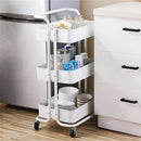 GAOMON 3-tier Widened Cart Multi-function Layer Cart Movable Storage Rack Ivory