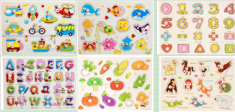 YIWA 8pcs Children Wooden Peg Puzzles Board Toys