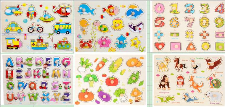 YIWA 8pcs Children Wooden Peg Puzzles Board Toys