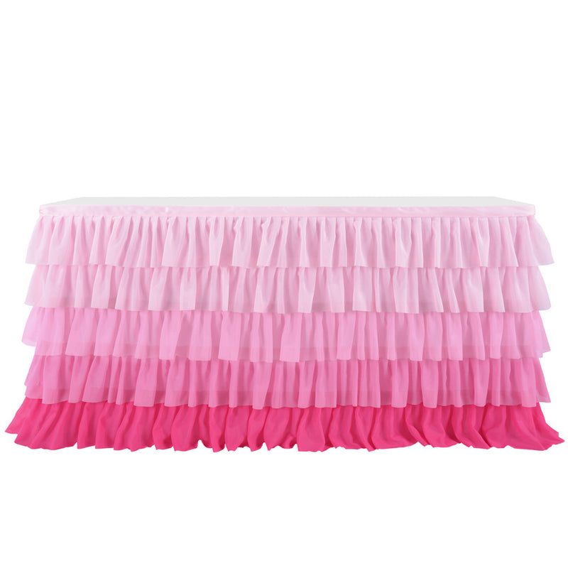 RONSHIN 5 Layers 6FT Gradient Pink Chiffon Wave Table Skirt for Wedding Party Supplies