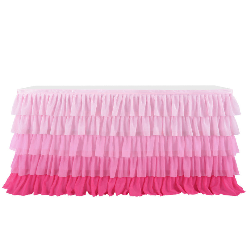 WHIZMAX 5 Layers 6FT Gradient Pink Chiffon Wave Table Skirt for Wedding Party Supplies