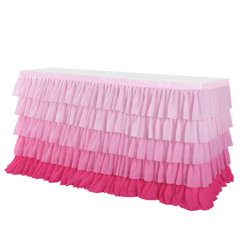 WHIZMAX 5 Layers 6FT Gradient Pink Chiffon Wave Table Skirt for Wedding Party Supplies