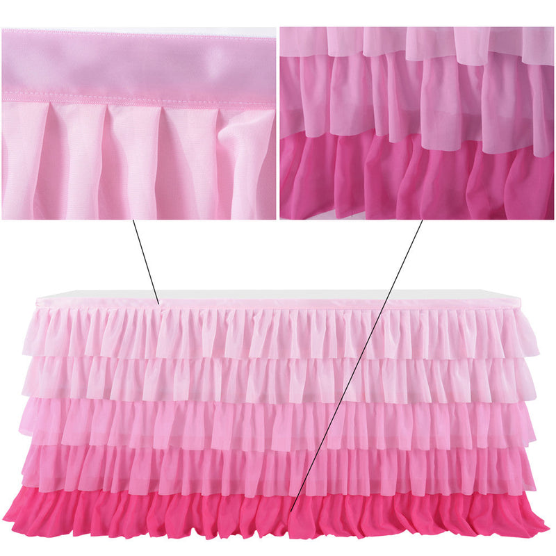 WHIZMAX 5 Layers 6FT Gradient Pink Chiffon Wave Table Skirt for Wedding Party Supplies