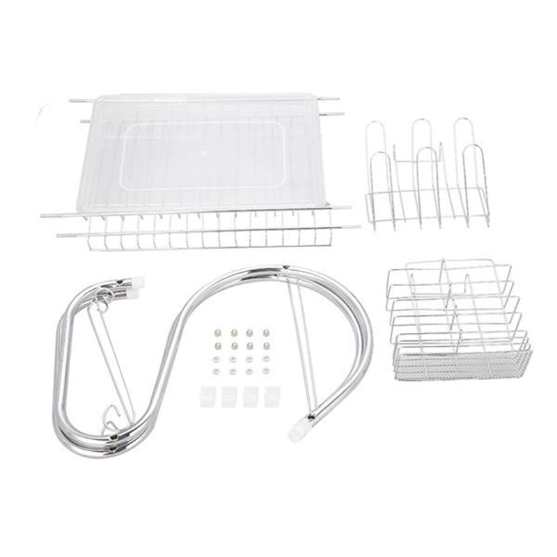 RONSHIN 2-Tier Dish Drying  Rack Rust-proof Dish Rack Utensil Holder Silver