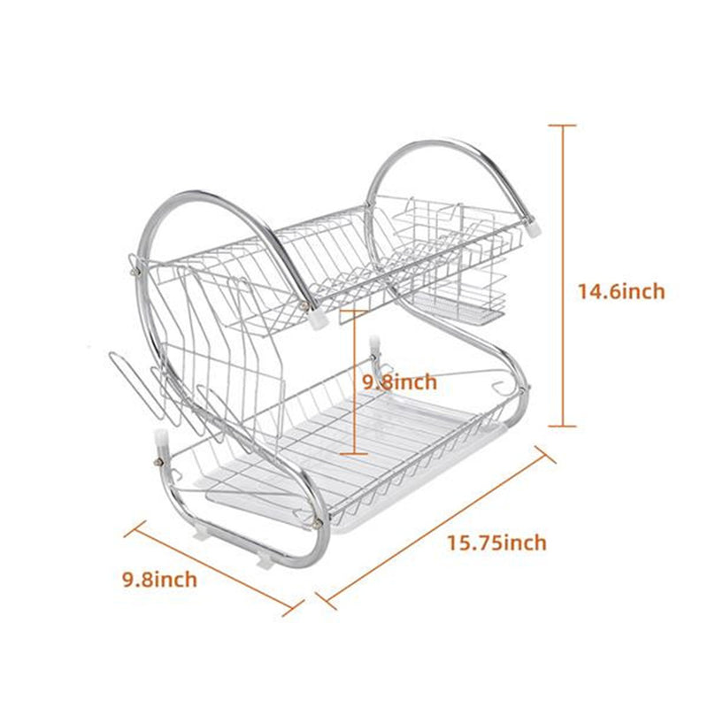 RONSHIN 2-Tier Dish Drying  Rack Rust-proof Dish Rack Utensil Holder Silver