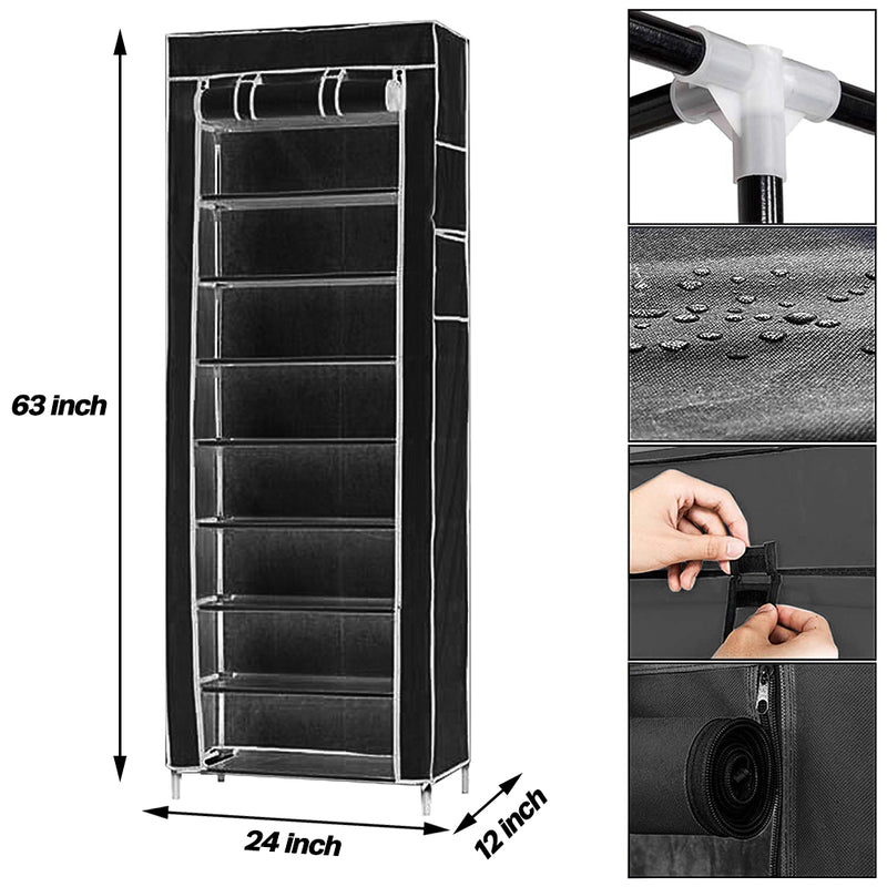 RONSHIN Non-woven 9 Tier Shoe Rack Shoe Shelf Storage Closet Organizer Cabinet