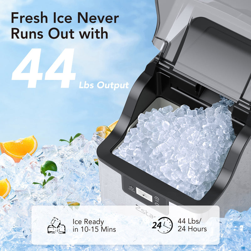 WHIZMAX 44Lbs Nugget Ice Maker Stainless Steel Countertop Ice Machine for Home Office Bar