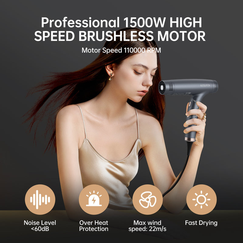 ARSUPEN Professional Hair Dryer Lightweight Foldable Dual Ionic Blow Dryer High Speed for Fast Drying