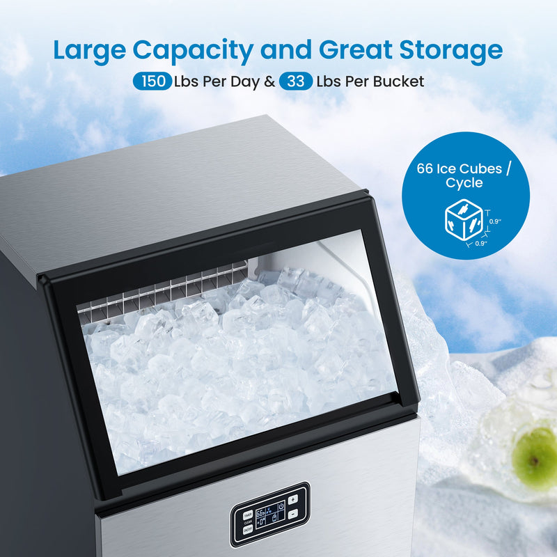 ACEKOOL 150LBS Commercial Ice Maker Machine Under Counter Stainless Steel Ice Machine