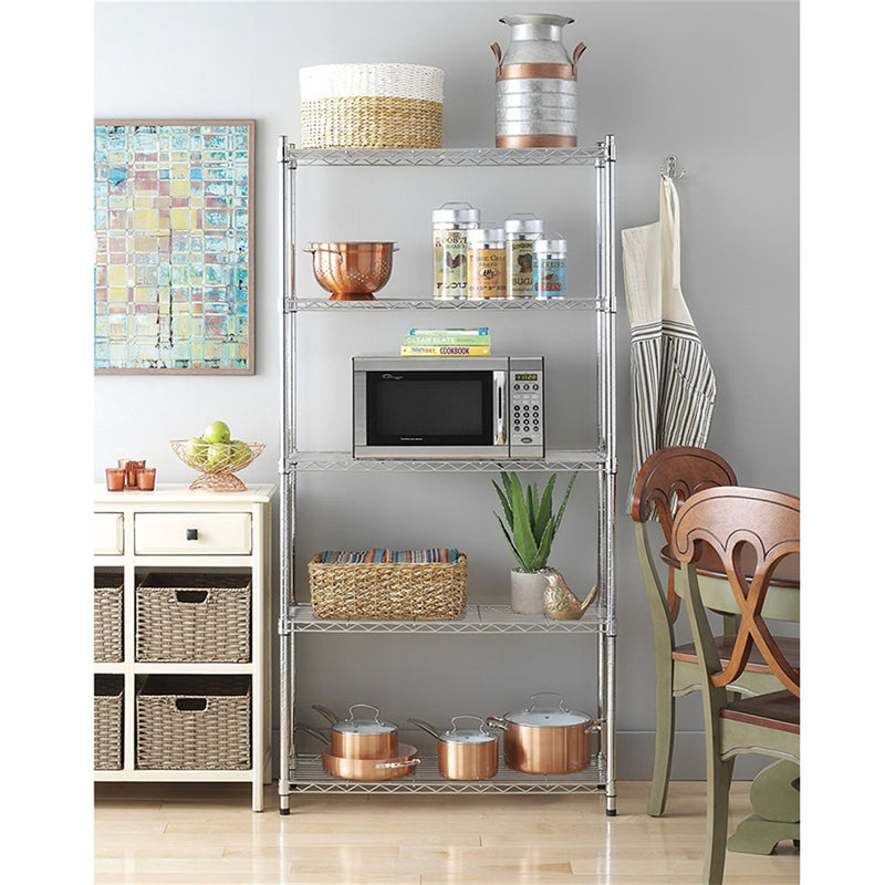 RONSHIN 5-layer Metal Shelf 180 x 90 x 35 Storage Rack Home Kitchen Outdoor Silver