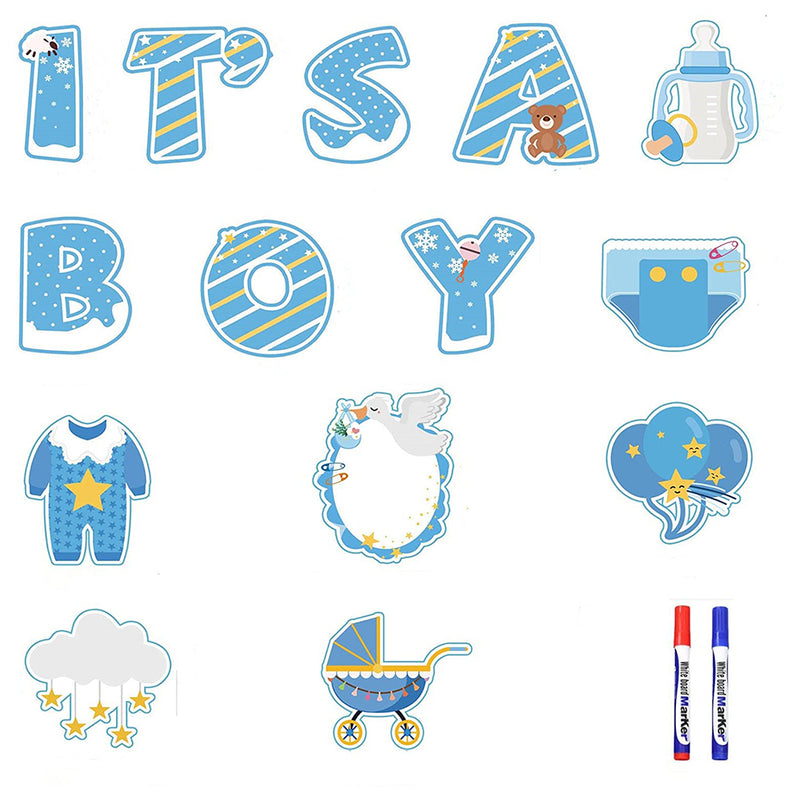 YIWA 14PCS Its a Boy Baby Shower Yard Sign with Stakes Waterproof Gender Reveal Yard Sign