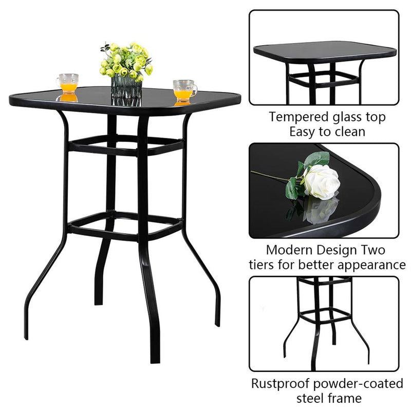 AMYOVE Iron Patio High Bar Table 5mm Tempered Glass Exquisite Workmanship Table