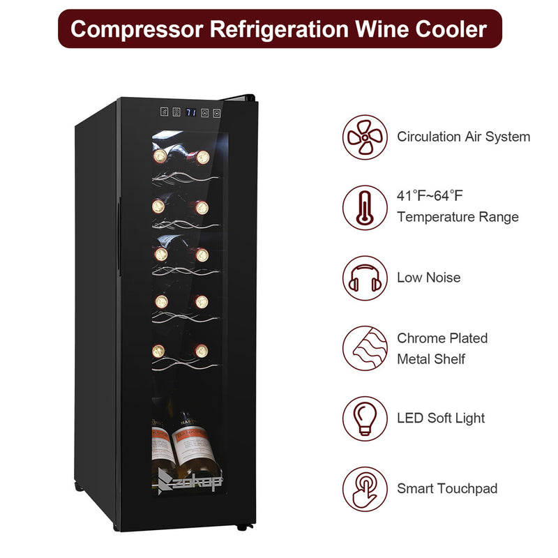 ZOKOP 34L Compressor Wine Cooler 12 bottle Cold Rolled Plate Black