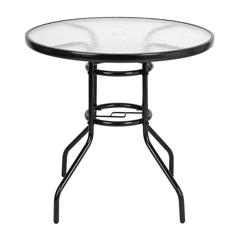 AMYOVE Outdoor Round Dining Table Weather-Proof Yard Garden Tempered Glass Table