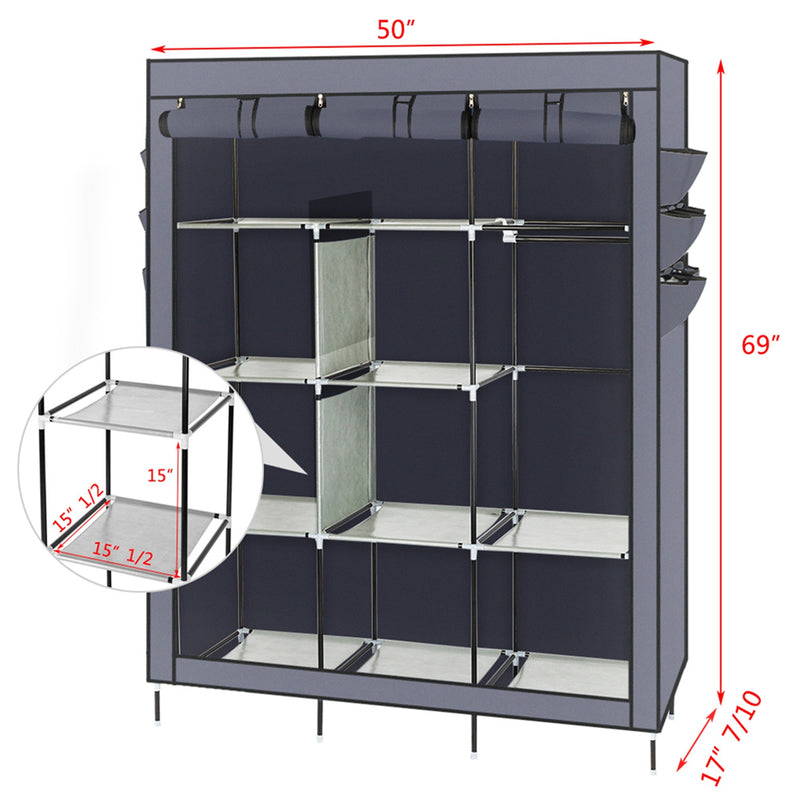 RONSHIN 69 Inches Assembled Cloth Wardrobe Non-woven Fabric High-Leg Storage Closet Clothes Organizer